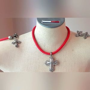 3 PC cross jewelery set on leather cord